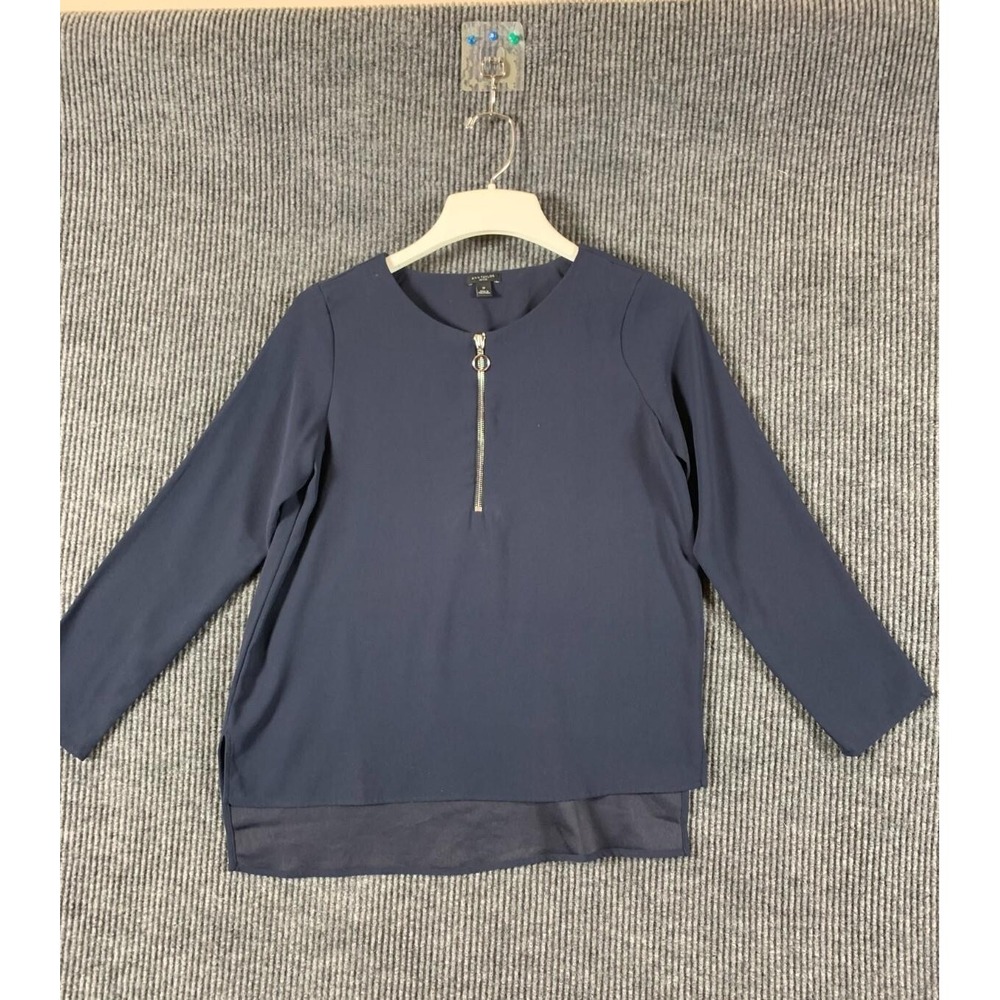 Ann Taylor Top Womens Small P Blue 1/4 Zip Lightweight Stretch Oversized Career